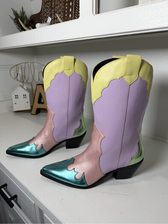 Daisy Street Shoes - Daisy Street Cowboy Boots Women 6 Pastel Colorblock Western Festival Barbiecore